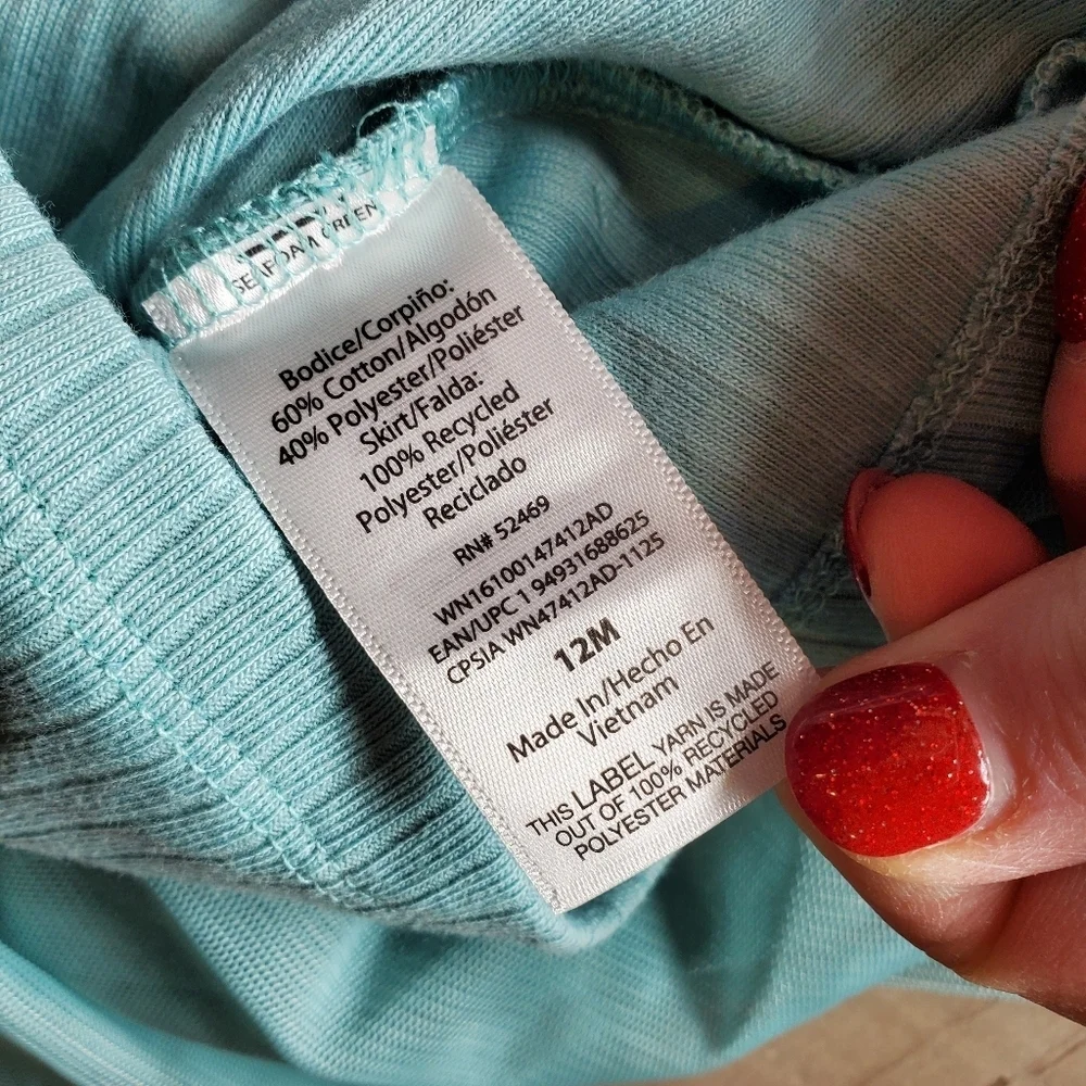 NWT Wonder Nation Baby Toddler Girls Tutu Dress Size 12m Seafoam Green
